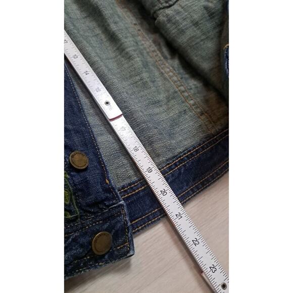 Blank NYC Denim Trucker Jacket Womens Distressed Floral Embroidered Sz XS - Picture 7 of 8